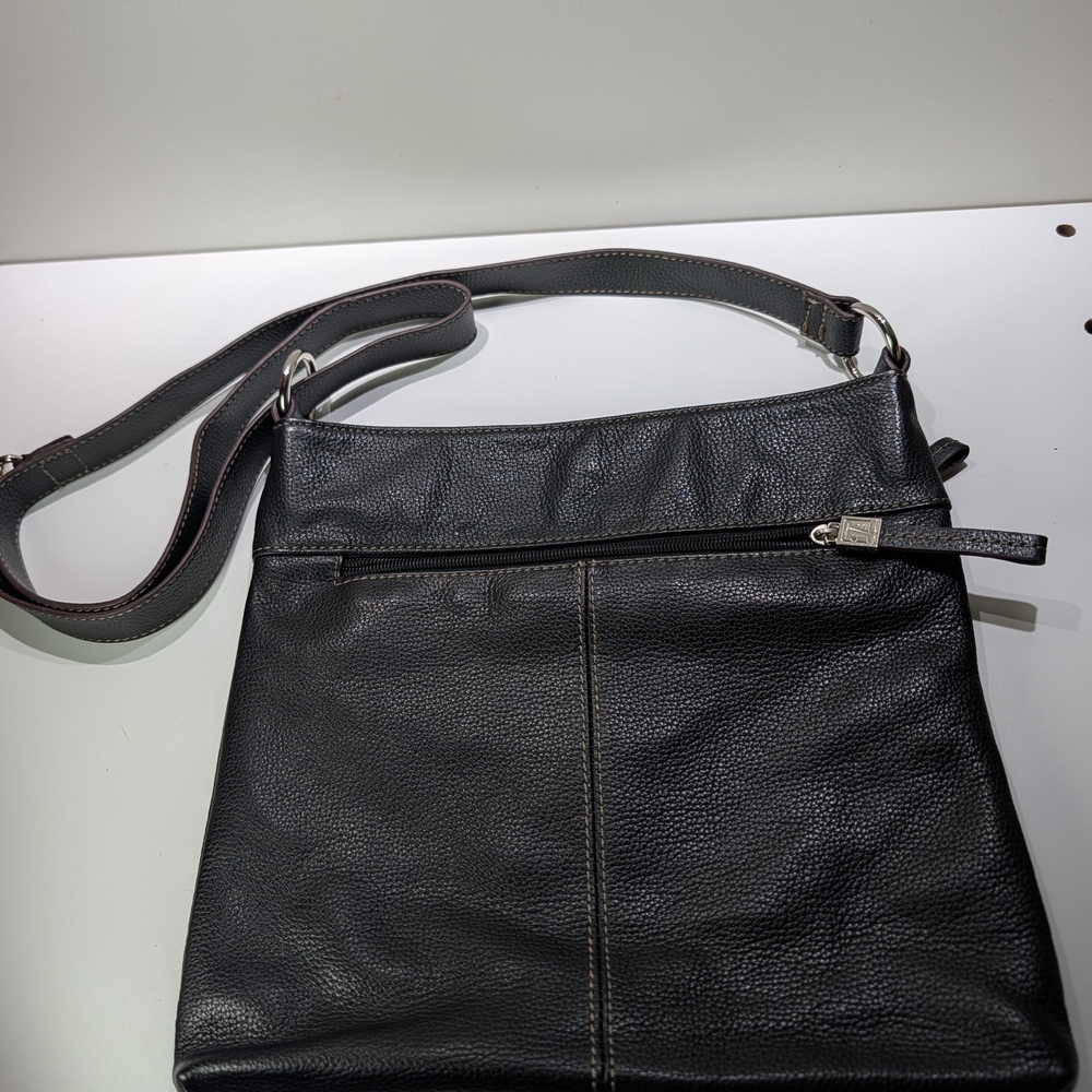 Tignanello Black Leather Crossbody Bag with Contrast Strap